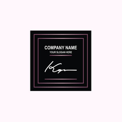 KQ Initial signature logo is white, with a dark pink grid gradation line. with a black square background