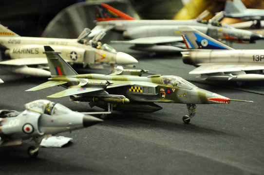 KUALA LUMPUR, MALAYSIA -MARCH 6, 2018: Selected focused various of fighter plane miniature model scale. The model based on various model and era fighter plane. Display for public by collector. 