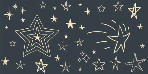 Stars doodle set. Hand drawn star sketch illustrations. Vector collection.