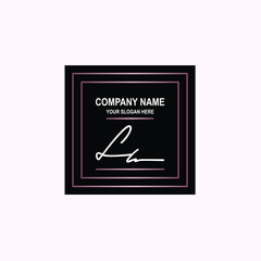 LL Initial signature logo is white, with a dark pink grid gradation line. with a black square background
