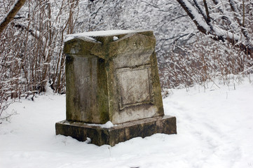 Ancient gravestone. No name or personal info. Floral ornamentation is preserved. Korsun,Ukraine