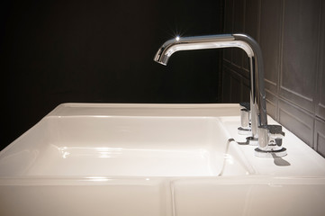 Bathroom interior with sink and faucet, Modern design of bathroom,