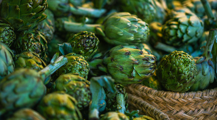 Organic vegetable stall at a farmer's market and selling fresh vegetables from garden. Organic, agriculture products. Freshly, seasonal harvested vegetables. Bio, healthy food. Vegetarian food.