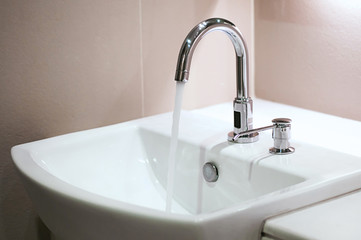 Bathroom interior with sink and faucet, Modern design of bathroom,