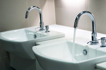Bathroom interior with sink and faucet, Modern design of bathroom,