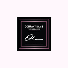 OB Initial signature logo is white, with a dark pink grid gradation line. with a black square background