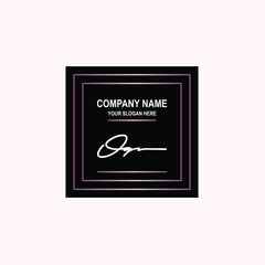 OQ Initial signature logo is white, with a dark pink grid gradation line. with a black square background