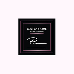 PC Initial signature logo is white, with a dark pink grid gradation line. with a black square background