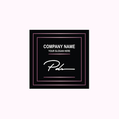 PD Initial signature logo is white, with a dark pink grid gradation line. with a black square background