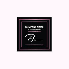 PJ Initial signature logo is white, with a dark pink grid gradation line. with a black square background