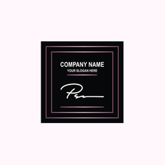 PS Initial signature logo is white, with a dark pink grid gradation line. with a black square background