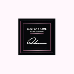 QH Initial signature logo is white, with a dark pink grid gradation line. with a black square background