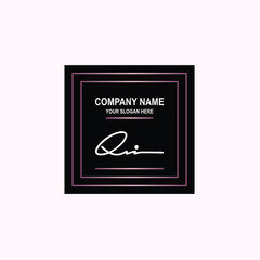 QI Initial signature logo is white, with a dark pink grid gradation line. with a black square background