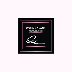 QL Initial signature logo is white, with a dark pink grid gradation line. with a black square background