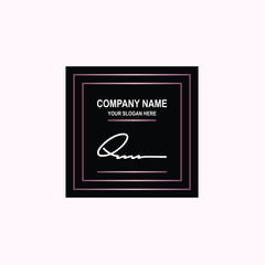 QM Initial signature logo is white, with a dark pink grid gradation line. with a black square background