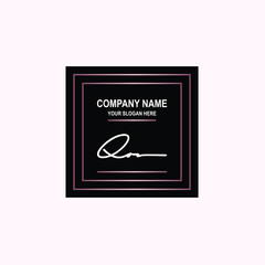 QO Initial signature logo is white, with a dark pink grid gradation line. with a black square background