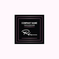 RB Initial signature logo is white, with a dark pink grid gradation line. with a black square background