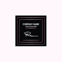 RA Initial signature logo is white, with a dark pink grid gradation line. with a black square background