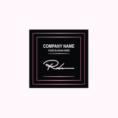 RD Initial signature logo is white, with a dark pink grid gradation line. with a black square background