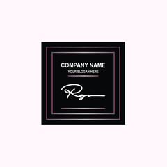 RG Initial signature logo is white, with a dark pink grid gradation line. with a black square background