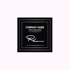 RH Initial signature logo is white, with a dark pink grid gradation line. with a black square background