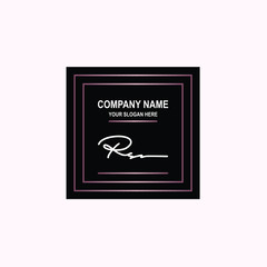 RS Initial signature logo is white, with a dark pink grid gradation line. with a black square background