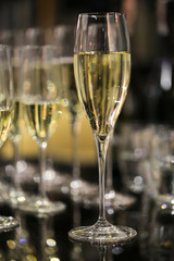 Glasses of champagne on the table