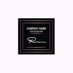 RV Initial signature logo is white, with a dark pink grid gradation line. with a black square background