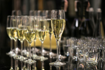 Glasses of champagne on the table