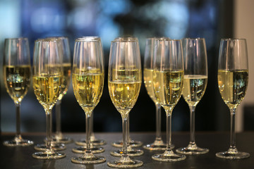 Glasses of champagne on the table