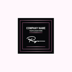 RY Initial signature logo is white, with a dark pink grid gradation line. with a black square background