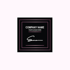 SM Initial signature logo is white, with a dark pink grid gradation line. with a black square background