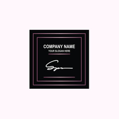 SP Initial signature logo is white, with a dark pink grid gradation line. with a black square background