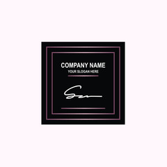 SZ Initial signature logo is white, with a dark pink grid gradation line. with a black square background