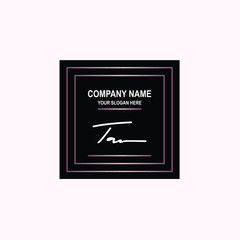 TA Initial signature logo is white, with a dark pink grid gradation line. with a black square background