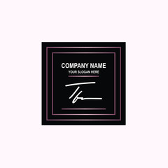 TF Initial signature logo is white, with a dark pink grid gradation line. with a black square background