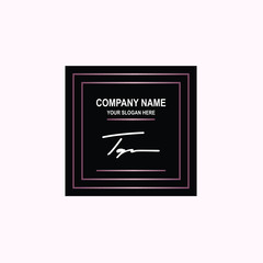 TQ Initial signature logo is white, with a dark pink grid gradation line. with a black square background