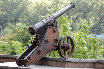 Russian cannon 18 century in historical Russian town Chernigov,Ukraine