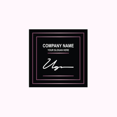 UG Initial signature logo is white, with a dark pink grid gradation line. with a black square background