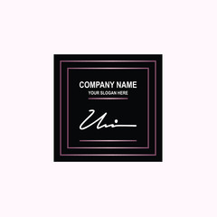 UI Initial signature logo is white, with a dark pink grid gradation line. with a black square background