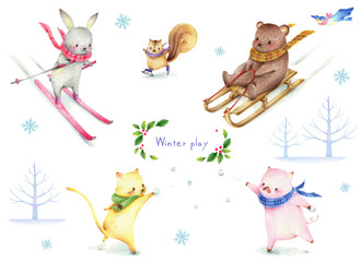 雪遊びする動物