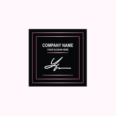 YF Initial signature logo is white, with a dark pink grid gradation line. with a black square background