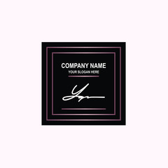 YQ Initial signature logo is white, with a dark pink grid gradation line. with a black square background