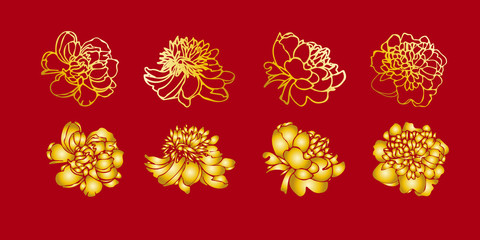 Gold peony flower set © Ava Ava