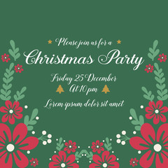 Design template christmas party, with wallpaper red wreath frame blooms. Vector