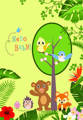 Obraz na płótnie Canvas Cute jungle animals cartoon print graphic vector artwork for kids
