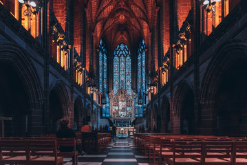 LIVERPOOL, ENGLAND, DECEMBER 27, 2018: The Lady Chapel in Liverpool Anglican Cathedral. Perspective...
