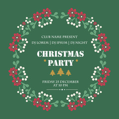 Beautiful card christmas party, with simple leaf flower frame decor. Vector