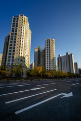 Fototapeta na wymiar DAEGU, SOUTH KOREA - NOVEMBER 04, 2019: Many high-rise apartments in Daegu, The most people in city living here, Appartments blocks in Daegu