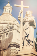 Fototapeta na wymiar Statua Di Sant'Agata, Catania, sullo Sfondo La Cattedrale (Catania, Italia)
